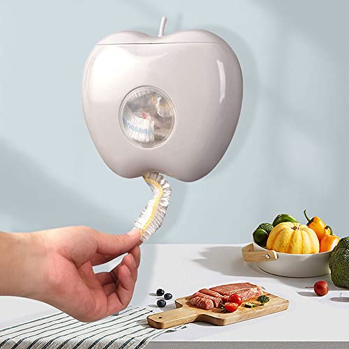Apple-Shaped Wall-Mounted Plastic Wrap Storage Box with 100 Cling Films – Punch-Free, Large Capacity Organizer for Kitchen, Bathroom, Shower Cap, Foil, Food Bags, Easy to Install