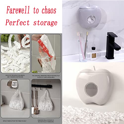 Apple-Shaped Wall-Mounted Plastic Wrap Storage Box with 100 Cling Films – Punch-Free, Large Capacity Organizer for Kitchen, Bathroom, Shower Cap, Foil, Food Bags, Easy to Install
