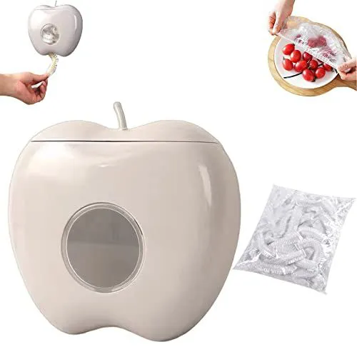 Apple-Shaped Wall-Mounted Plastic Wrap Storage Box with 100 Cling Films – Punch-Free, Large Capacity Organizer for Kitchen, Bathroom, Shower Cap, Foil, Food Bags, Easy to Install