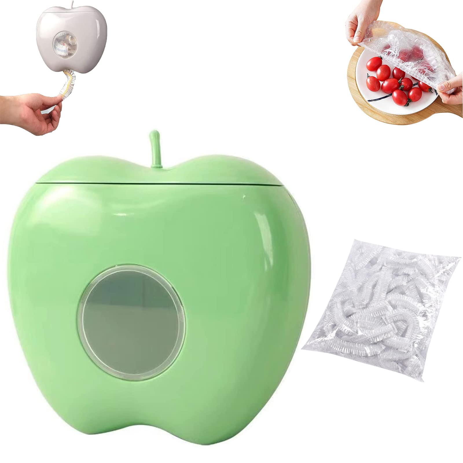 Apple-Shaped Wall-Mounted Plastic Wrap Storage Box with 100 Cling Films – Punch-Free, Large Capacity Organizer for Kitchen, Bathroom, Shower Cap, Foil, Food Bags, Easy to Install