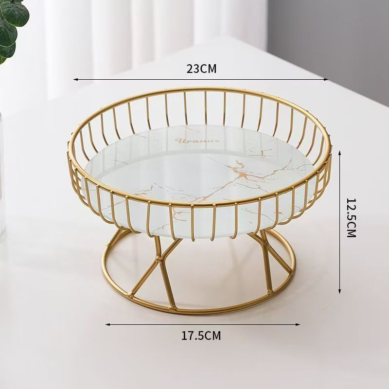 Gold Metal Fruit Tray for Living Room Table – Creative Snack Organizer Plate for Cake, Dessert & Fruits, Stylish Tabletop Storage for Home, Parties and Daily Use