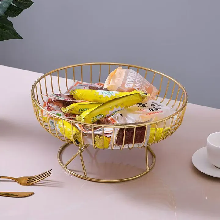 Gold Metal Fruit Tray for Living Room Table – Creative Snack Organizer Plate for Cake, Dessert & Fruits, Stylish Tabletop Storage for Home, Parties and Daily Use