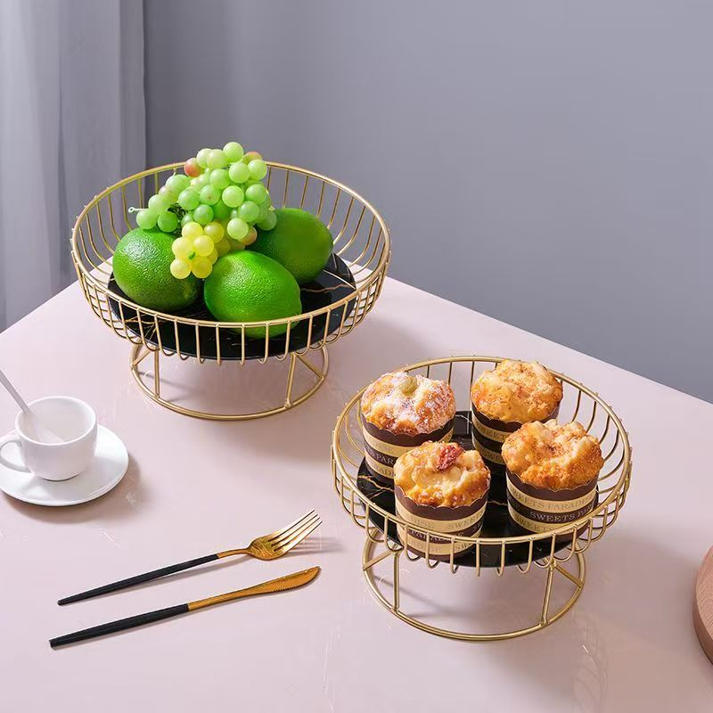 Gold Metal Fruit Tray for Living Room Table – Creative Snack Organizer Plate for Cake, Dessert & Fruits, Stylish Tabletop Storage for Home, Parties and Daily Use