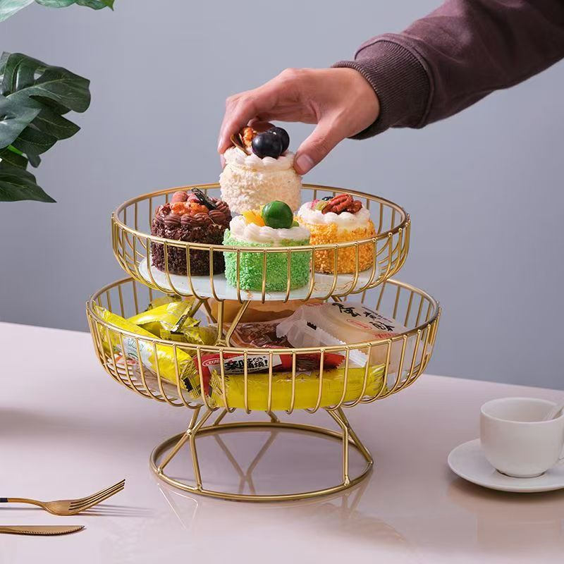 Gold Metal Fruit Tray for Living Room Table – Creative Snack Organizer Plate for Cake, Dessert & Fruits, Stylish Tabletop Storage for Home, Parties and Daily Use