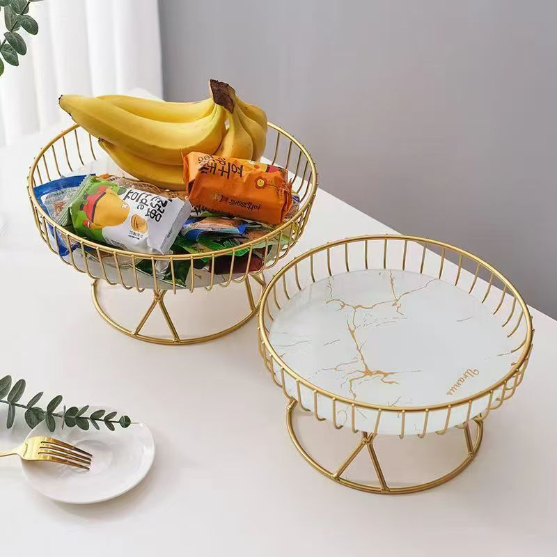 Gold Metal Fruit Tray for Living Room Table – Creative Snack Organizer Plate for Cake, Dessert & Fruits, Stylish Tabletop Storage for Home, Parties and Daily Use