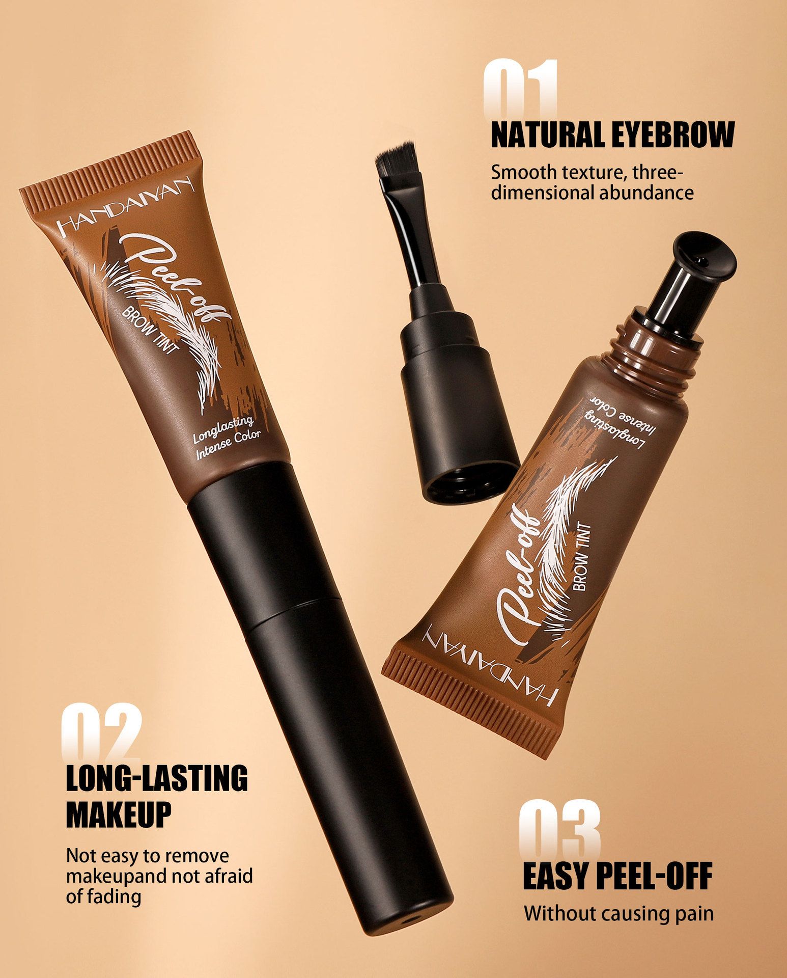 Peel Off Waterproof Eyebrow Tint Gel, Long Lasting Semi-Permanent Brow Mascara for Natural Shaping and Coloring, Easy to Apply Soft Brow Cream, 5-Day Durable Brow Color, 1 Pc