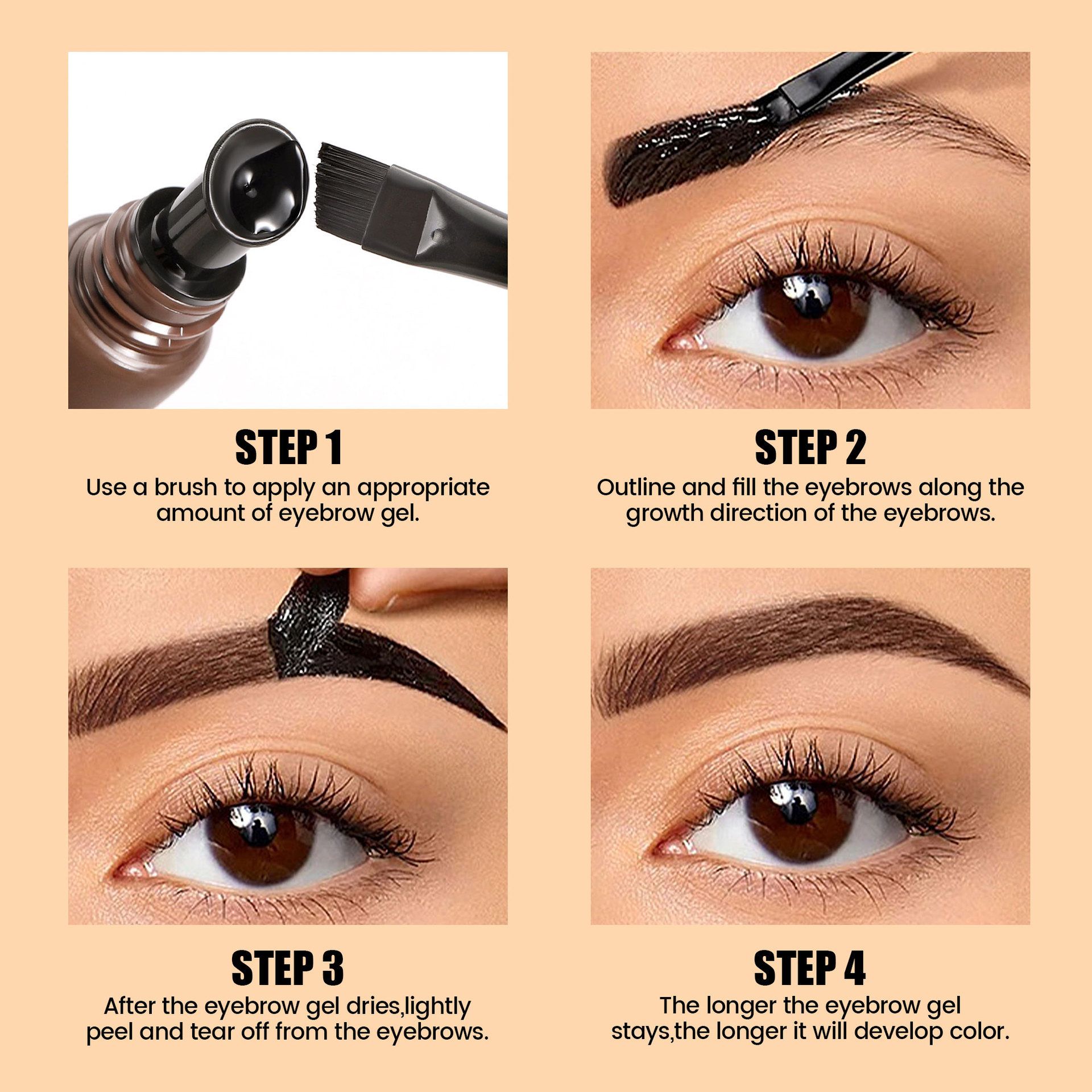 Peel Off Waterproof Eyebrow Tint Gel, Long Lasting Semi-Permanent Brow Mascara for Natural Shaping and Coloring, Easy to Apply Soft Brow Cream, 5-Day Durable Brow Color, 1 Pc