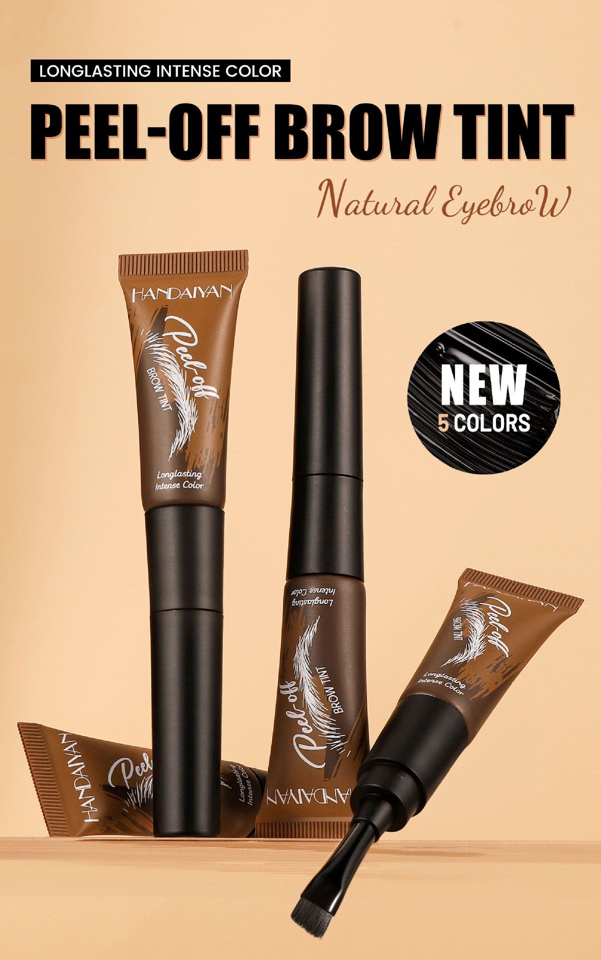 Peel Off Waterproof Eyebrow Tint Gel, Long Lasting Semi-Permanent Brow Mascara for Natural Shaping and Coloring, Easy to Apply Soft Brow Cream, 5-Day Durable Brow Color, 1 Pc