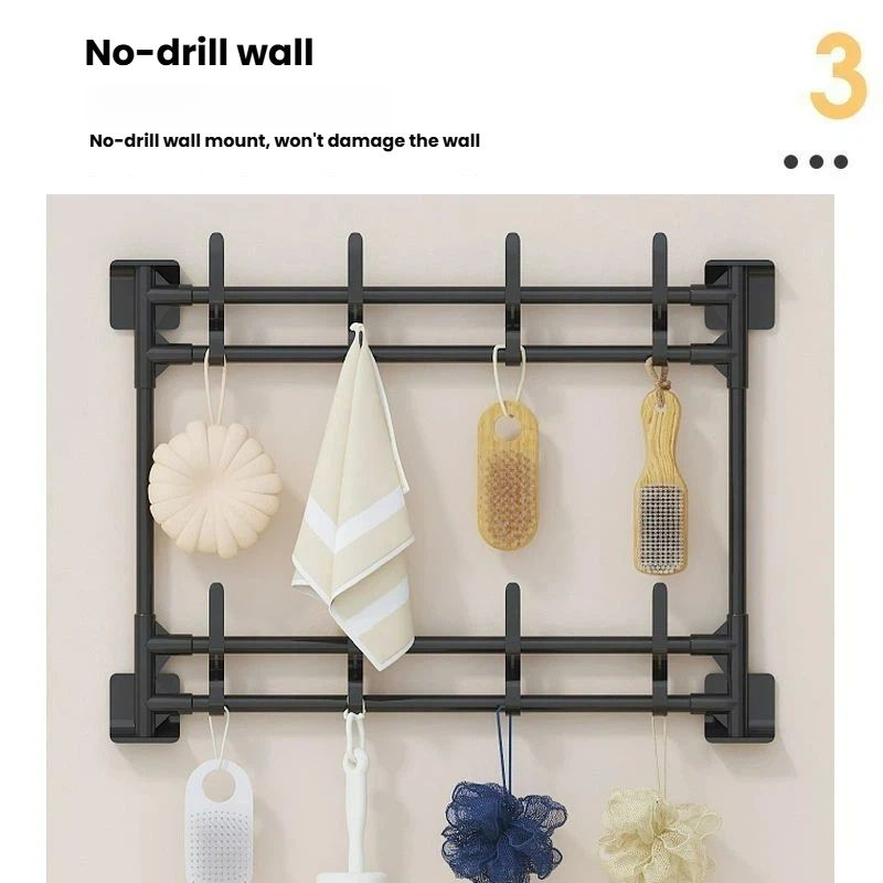 Large Size No-Drill Door & Wall Hook Rack with Strong Adhesive – Bathroom Storage Organizer for Hats, Keys, Bags, Towels, Clothes, Home & Office Use