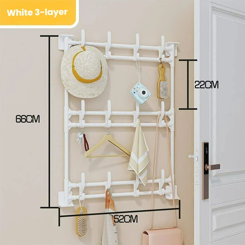 Large Size No-Drill Door & Wall Hook Rack with Strong Adhesive – Bathroom Storage Organizer for Hats, Keys, Bags, Towels, Clothes, Home & Office Use