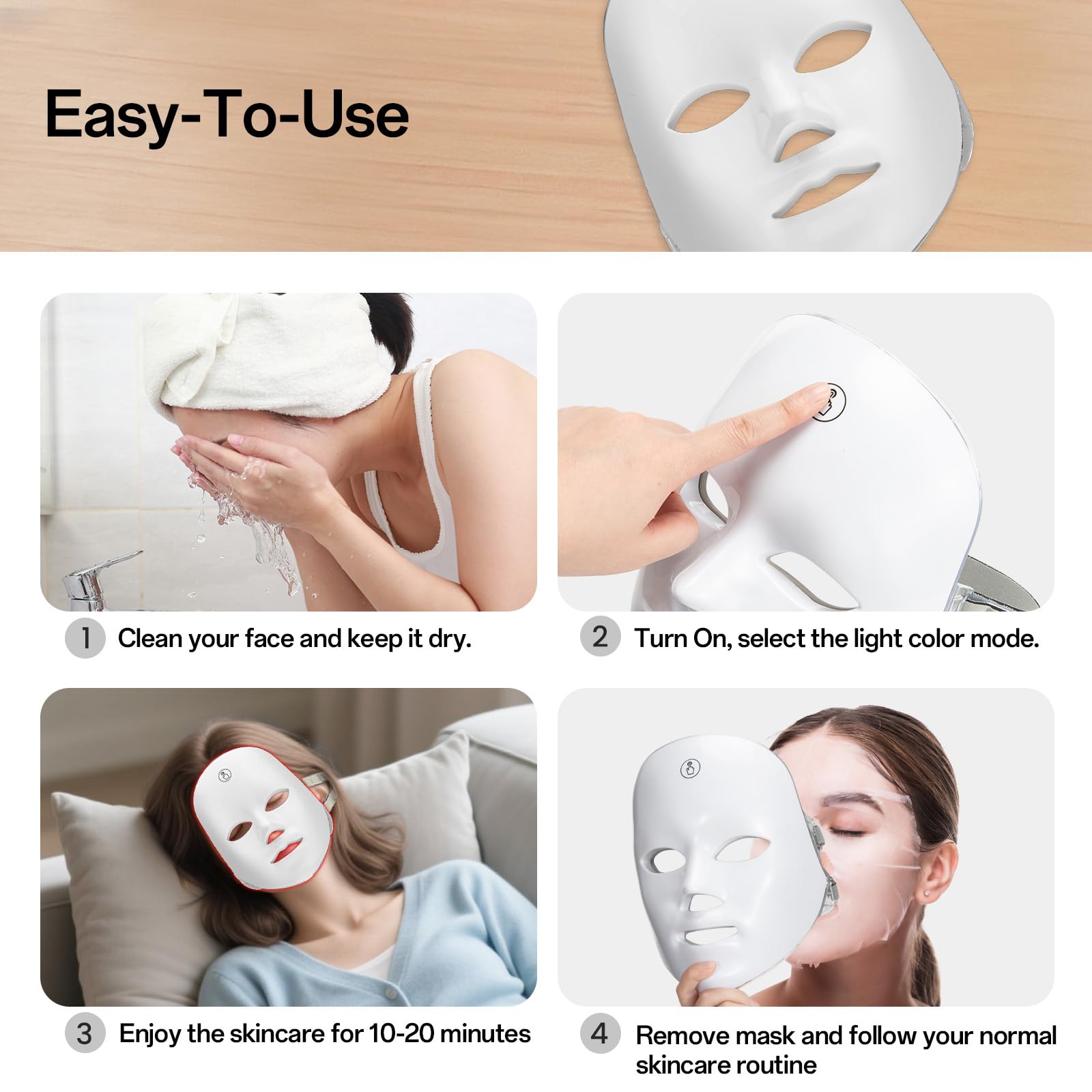 LED Face Mask Light Therapy Device 7 Color Touch Control Red Light Infrared Silicone Facial Mask Photon Skin Care for Acne Treatment Anti Aging Wrinkle Removal Skin Rejuvenation Home Use Beauty Machin