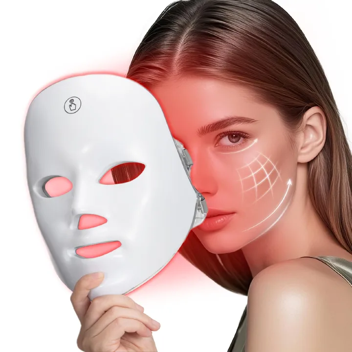 LED Face Mask Light Therapy Device 7 Color Touch Control Red Light Infrared Silicone Facial Mask Photon Skin Care for Acne Treatment Anti Aging Wrinkle Removal Skin Rejuvenation Home Use Beauty Machin