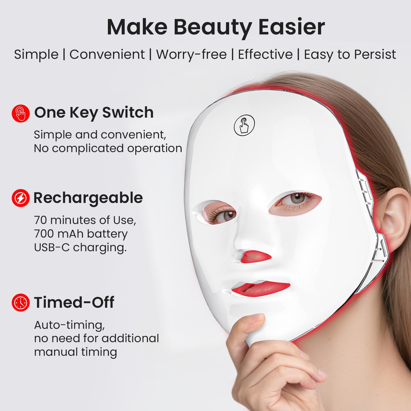 LED Face Mask Light Therapy Device 7 Color Touch Control Red Light Infrared Silicone Facial Mask Photon Skin Care for Acne Treatment Anti Aging Wrinkle Removal Skin Rejuvenation Home Use Beauty Machin