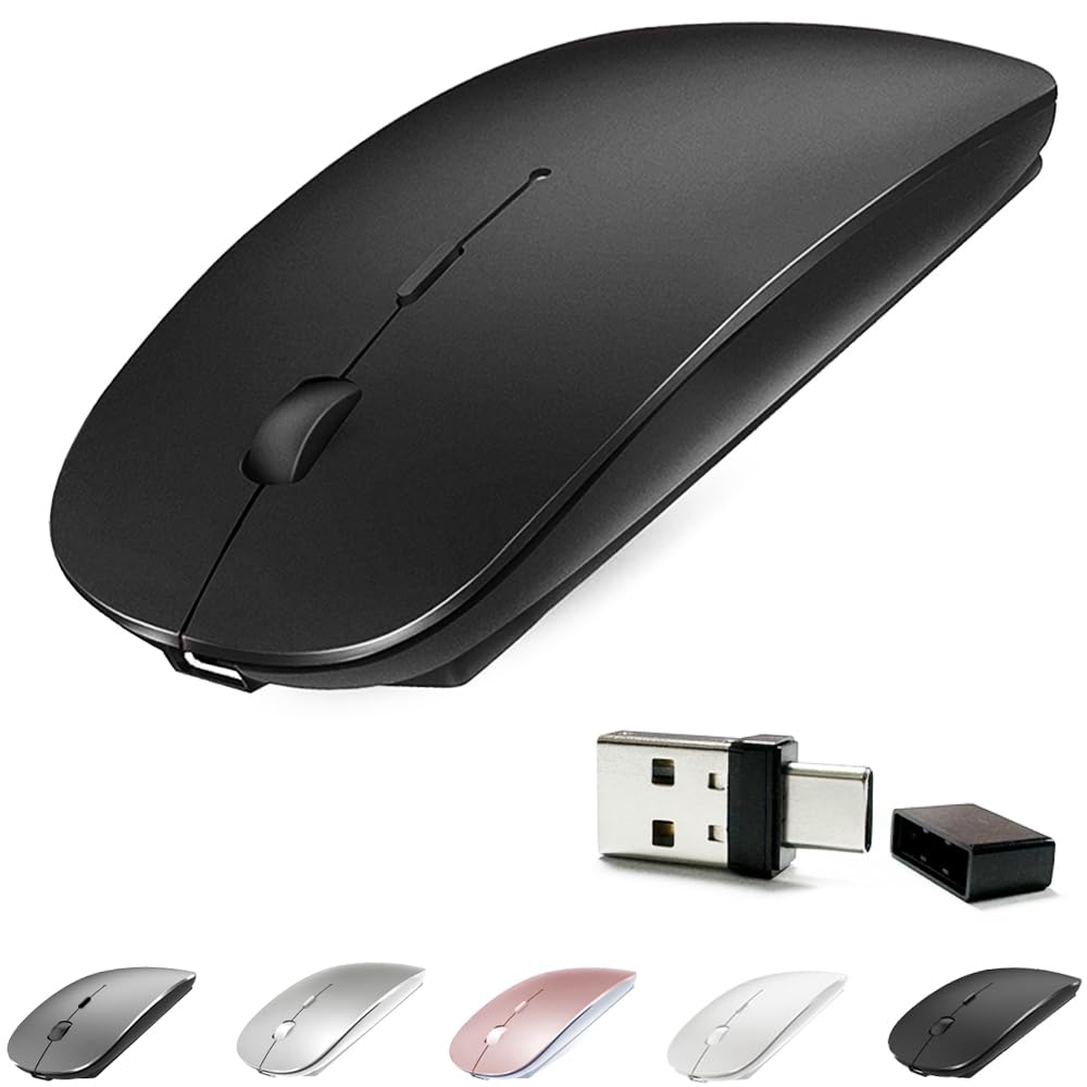 Rechargeable Wireless Bluetooth Mouse 4 Modes BT 3.0 / BT 5.2 + 2.4G USB Type C Silent Mouse for MacBook Air Pro Laptop iMac iPad Notebook PC