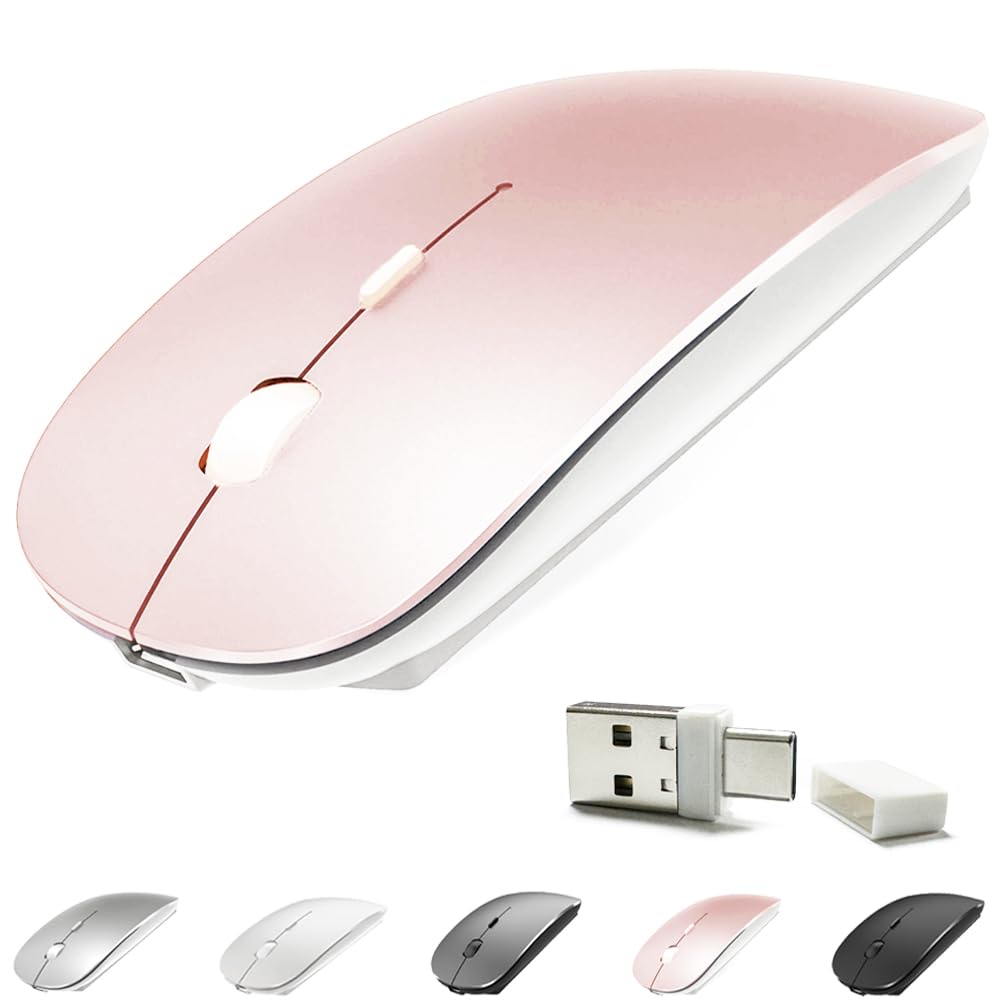 Rechargeable Wireless Bluetooth Mouse 4 Modes BT 3.0 / BT 5.2 + 2.4G USB Type C Silent Mouse for MacBook Air Pro Laptop iMac iPad Notebook PC