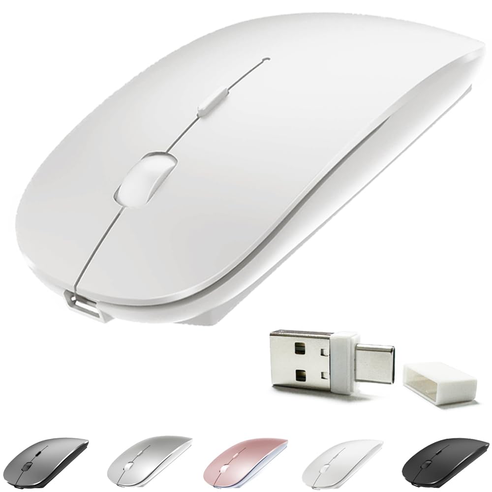 Rechargeable Wireless Bluetooth Mouse 4 Modes BT 3.0 / BT 5.2 + 2.4G USB Type C Silent Mouse for MacBook Air Pro Laptop iMac iPad Notebook PC