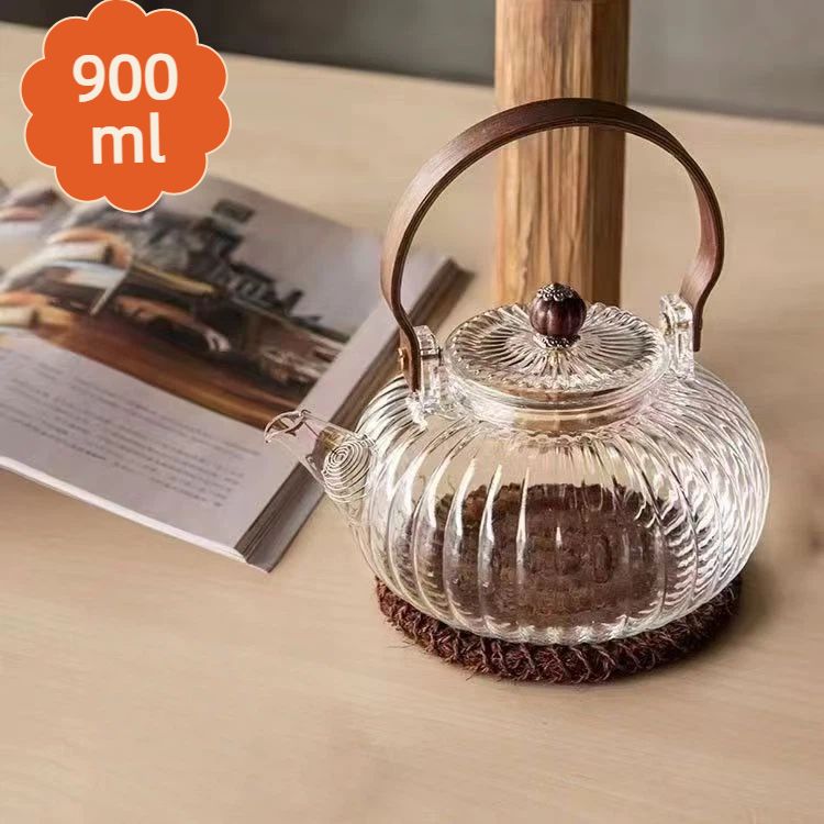 Glass Teapot 34oz/1000ml, Stovetop & Microwave Safe Borosilicate Tea Pot,Clear Teapot with Strainer, Glass Tea Kettle with Wooden Lid for Loose Leaf、Fruit Tea and Fragrant Tea
