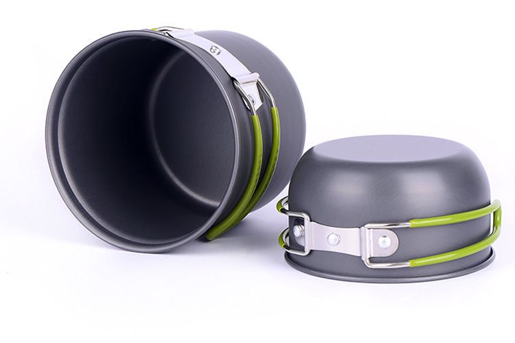 Camping Cookware Mess Kit 7PCS Set, Backpacking Cooking Pots and Pans, Non Stick Outdoor Camp Kitchen Equipment for Camping, Hiking, Picnic, BBQ, Travel, Green