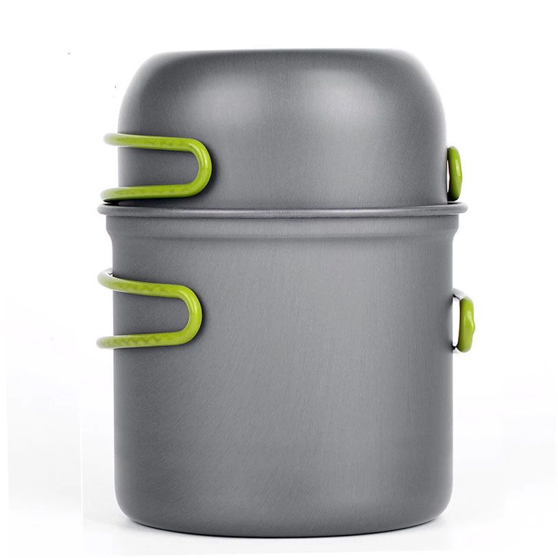 Camping Cookware Mess Kit 7PCS Set, Backpacking Cooking Pots and Pans, Non Stick Outdoor Camp Kitchen Equipment for Camping, Hiking, Picnic, BBQ, Travel, Green