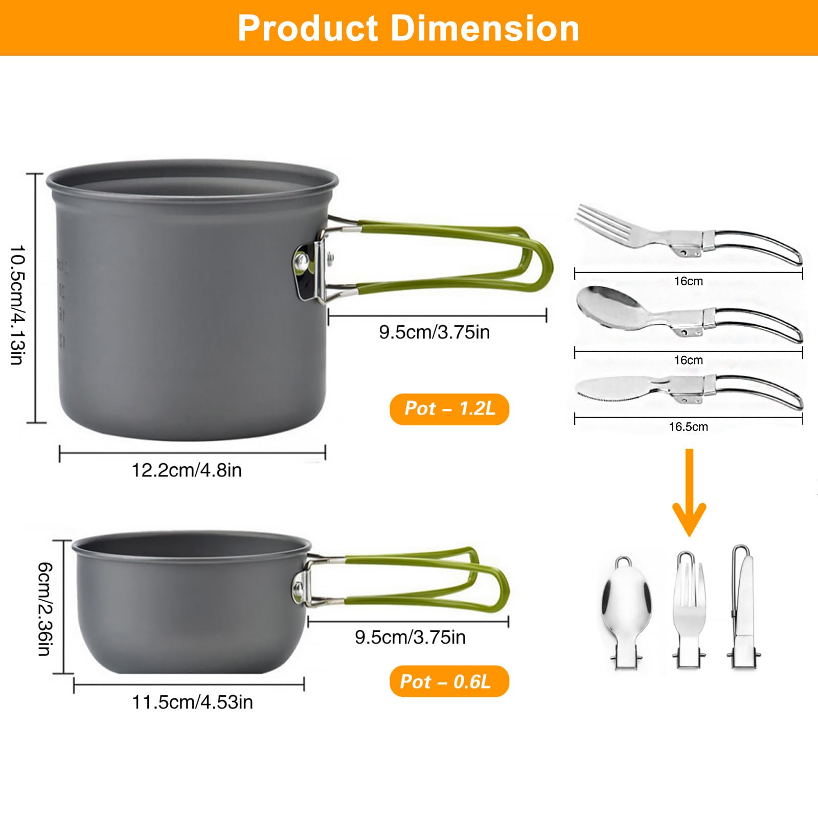 Camping Cookware Mess Kit 7PCS Set, Backpacking Cooking Pots and Pans, Non Stick Outdoor Camp Kitchen Equipment for Camping, Hiking, Picnic, BBQ, Travel, Green