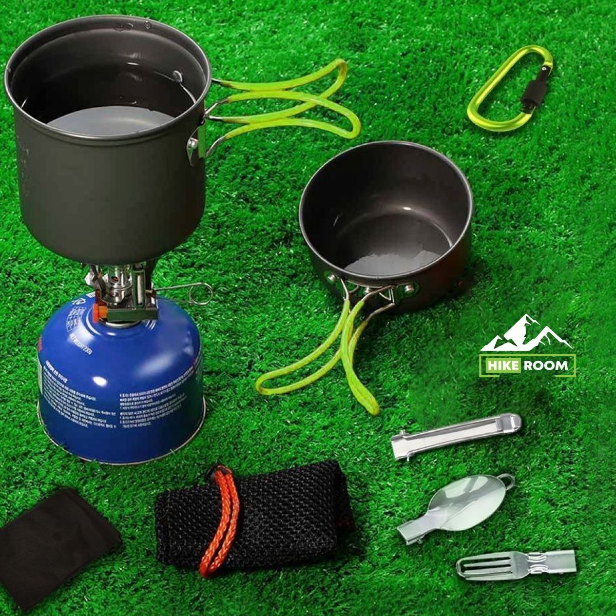 Camping Cookware Mess Kit 7PCS Set, Backpacking Cooking Pots and Pans, Non Stick Outdoor Camp Kitchen Equipment for Camping, Hiking, Picnic, BBQ, Travel, Green