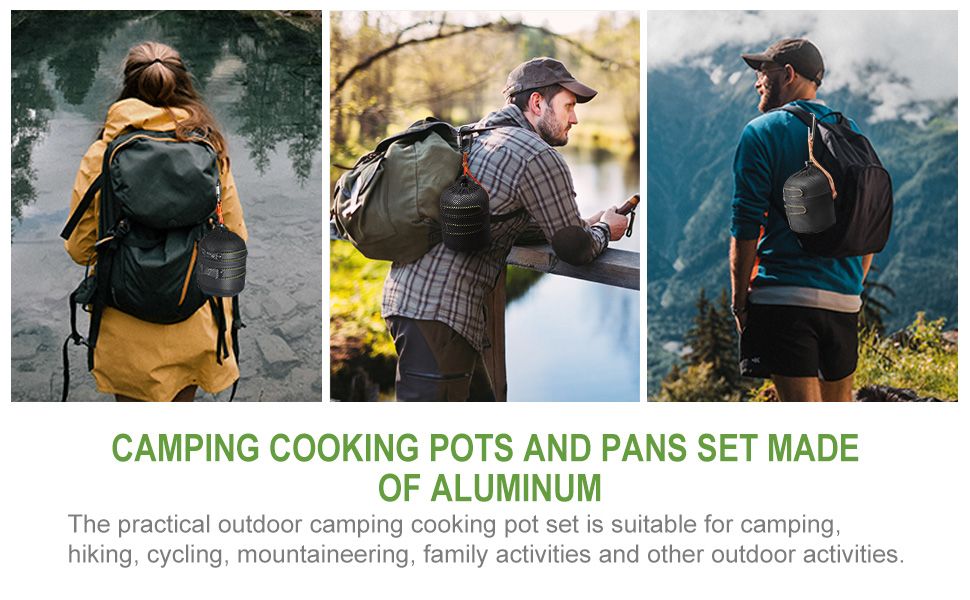Camping Cookware Mess Kit 7PCS Set, Backpacking Cooking Pots and Pans, Non Stick Outdoor Camp Kitchen Equipment for Camping, Hiking, Picnic, BBQ, Travel, Green