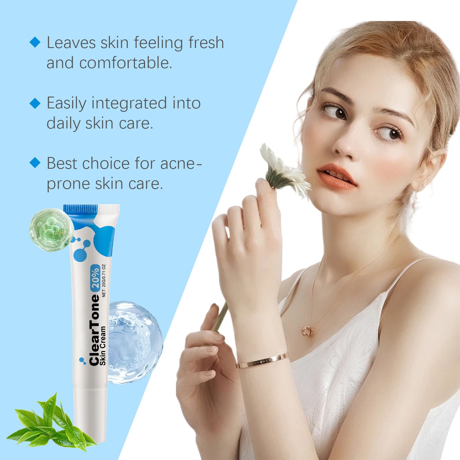 2pcs Gentle Acne-Fighting Facial Care Creams – Moisturizing, Hydrating, Oil-Free Daily Face Cream for Acne, Pimples & Blemishes, Smooth, Soft & Clear Skin