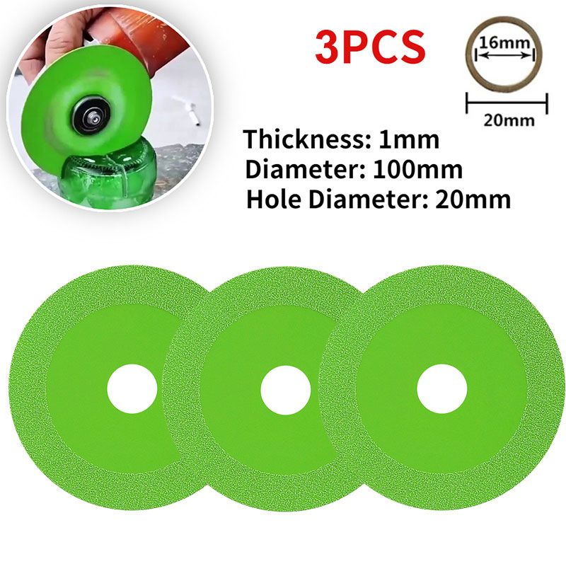 3pcs 100mm diamond cutting disc, angle grinder blade, glass cutting wheel, tile cutting disc, ceramic grinder blade, jade & crystal saw blade, polishing disc, grinding, professional, no chipping