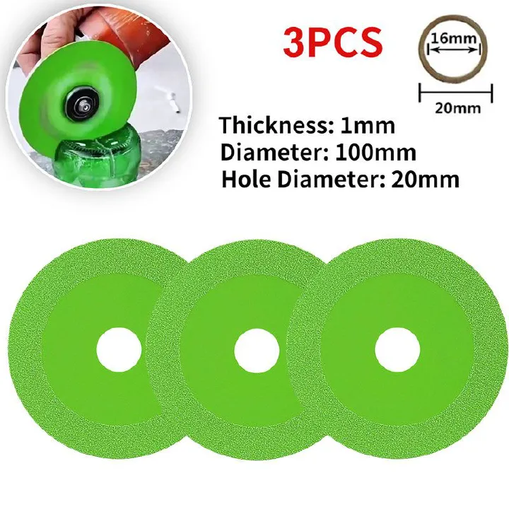 3pcs 100mm diamond cutting disc, angle grinder blade, glass cutting wheel, tile cutting disc, ceramic grinder blade, jade & crystal saw blade, polishing disc, grinding, professional, no chipping