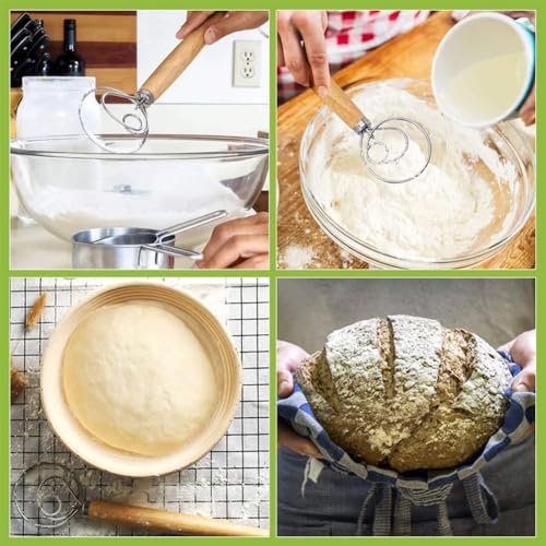 Bread Baking Tools Set 3PCS for Home Use – Dough Scoring Knife, White Dough Scraper, Double Loop Whisk for Flour Mixing, Bread Making and Baking Accessories