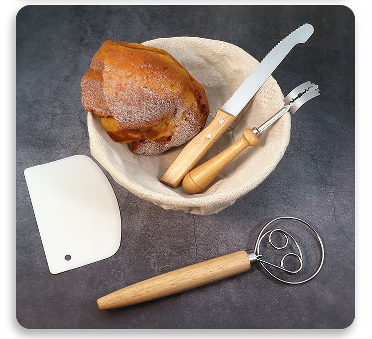 Bread Baking Tools Set 3PCS for Home Use – Dough Scoring Knife, White Dough Scraper, Double Loop Whisk for Flour Mixing, Bread Making and Baking Accessories