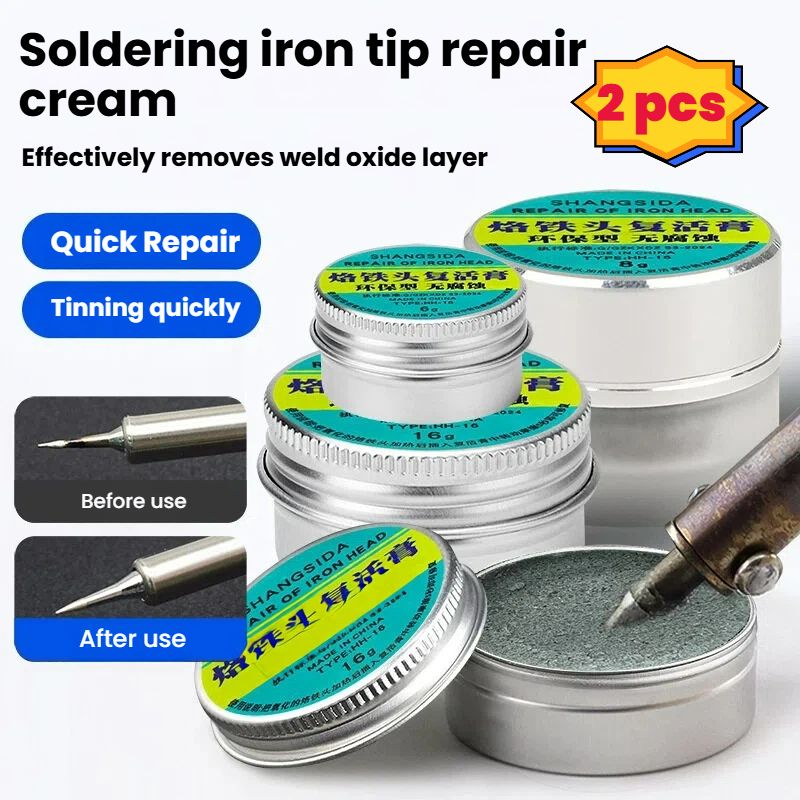 2PCS Soldering Iron Tip Cleaner Paste – Tip Tinner and Reactivator for Oxidized and Damaged Tips, Restore Old Soldering Tips, Easy Tinning, Electronic Repair Tool