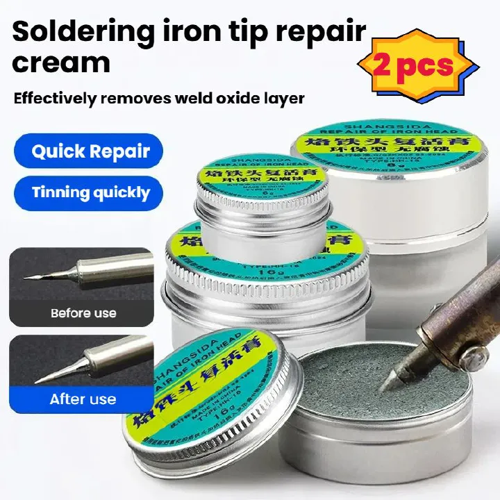 2PCS Soldering Iron Tip Cleaner Paste – Tip Tinner and Reactivator for Oxidized and Damaged Tips, Restore Old Soldering Tips, Easy Tinning, Electronic Repair Tool