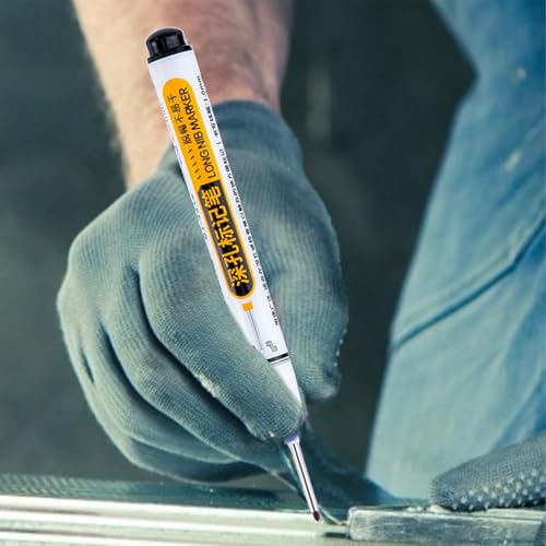 5pcs Deep Hole Marker Pens Long Head with Handle, Cap-Off Long Lasting Ink, Waterproof Construction Marking Pens Multi Color for Carpenter Woodworking Metal Concrete