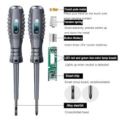 2Pcs Voltage Tester Pen Set Cross & Flat Screwdriver Non Contact Electrical Tester High Bright LED AC Live Neutral Wire Detector Breakpoint Finder Electrician Repair Hand Tool