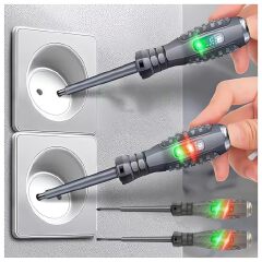 2Pcs Voltage Tester Pen Set Cross & Flat Screwdriver Non Contact Electrical Tester High Bright LED AC Live Neutral Wire Detector Breakpoint Finder Electrician Repair Hand Tool