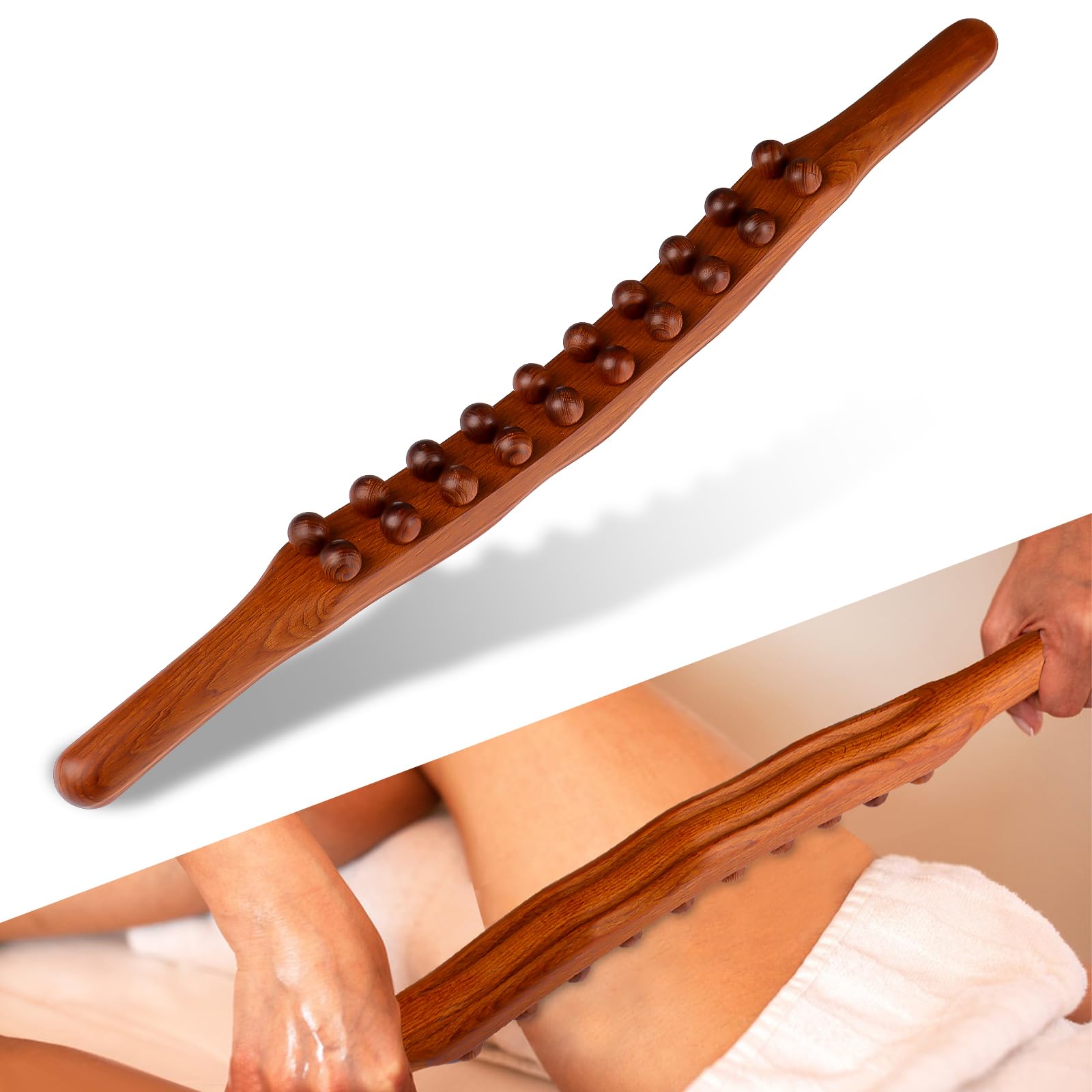 1PC Solid Wood Lymphatic Drainage Massage Roller Body Shaping Tool Manual Massage Stick for Slimming Toning Abdomen Waist Legs Neck Back Full Body Relaxation Pain Relief Home Use