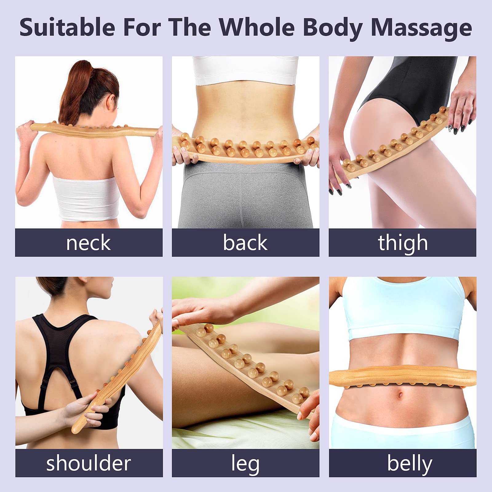 1PC Solid Wood Lymphatic Drainage Massage Roller Body Shaping Tool Manual Massage Stick for Slimming Toning Abdomen Waist Legs Neck Back Full Body Relaxation Pain Relief Home Use