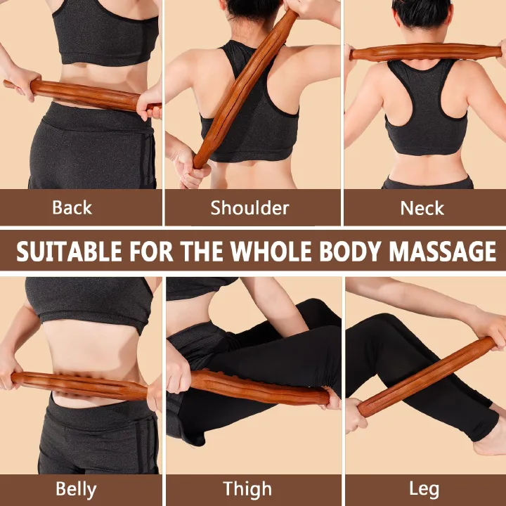 1PC Solid Wood Lymphatic Drainage Massage Roller Body Shaping Tool Manual Massage Stick for Slimming Toning Abdomen Waist Legs Neck Back Full Body Relaxation Pain Relief Home Use