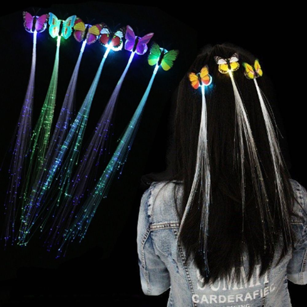 5PCS LED Light Up Butterfly Hair Braids Colorful Glowing Fiber Optic Hair Clips Flashing Luminous Hair Extension for Girls Kids Women Birthday Party Festival Night Dance Decoration
