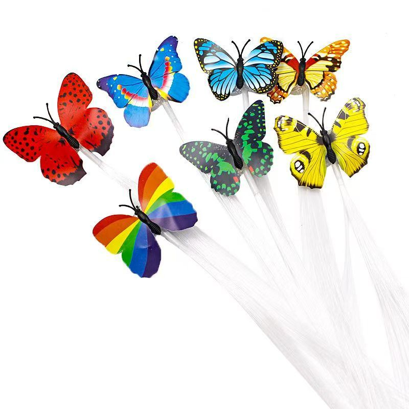 5PCS LED Light Up Butterfly Hair Braids Colorful Glowing Fiber Optic Hair Clips Flashing Luminous Hair Extension for Girls Kids Women Birthday Party Festival Night Dance Decoration