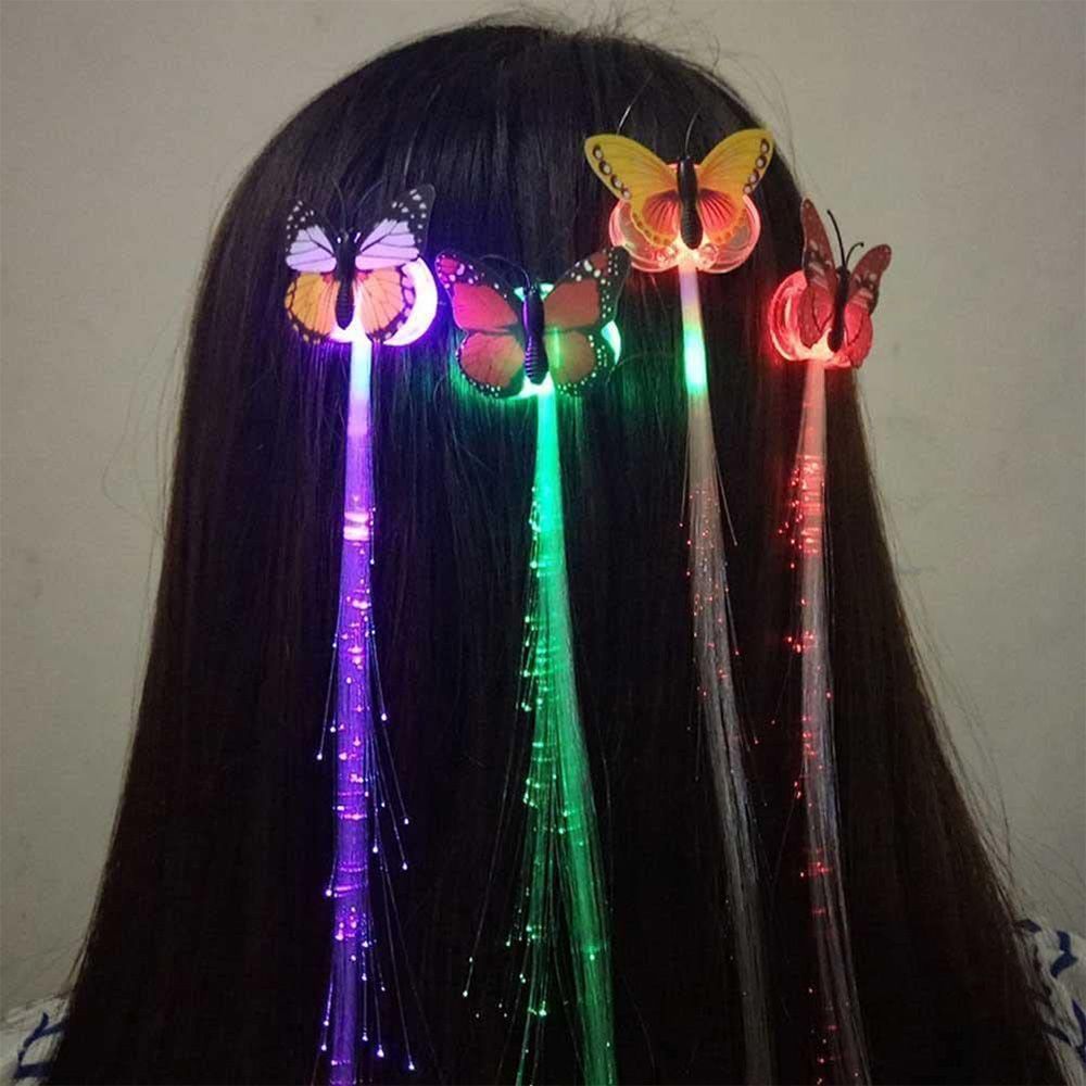 5PCS LED Light Up Butterfly Hair Braids Colorful Glowing Fiber Optic Hair Clips Flashing Luminous Hair Extension for Girls Kids Women Birthday Party Festival Night Dance Decoration