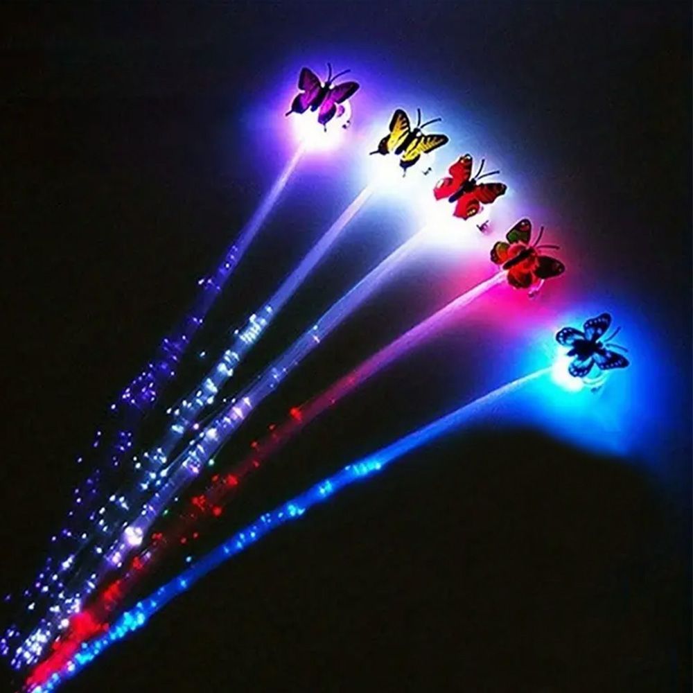 5PCS LED Light Up Butterfly Hair Braids Colorful Glowing Fiber Optic Hair Clips Flashing Luminous Hair Extension for Girls Kids Women Birthday Party Festival Night Dance Decoration