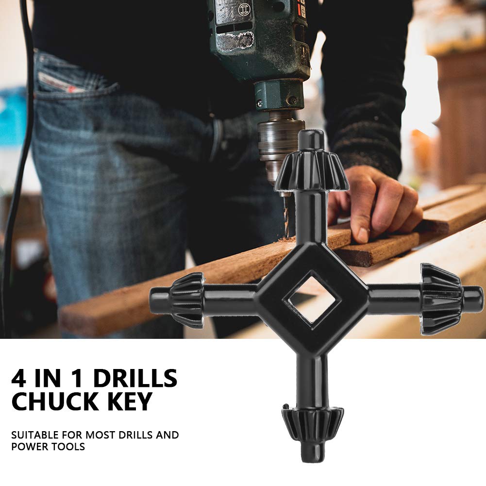 4 Way Drill Chuck Key Universal Electric Drill Chuck Wrench 4 in 1 Multi Size Power Drill Key Tool for Tightening and Loosening Drill Chuck Professional Drill Accessory for Electric Hand Drill