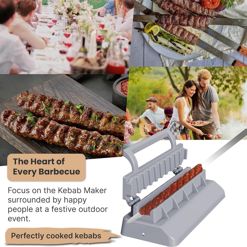 Large Kebab Maker Press Gray Plastic Manual Kabob Mould Efficient BBQ Skewer Forming Tool for Kofta Kebab Nyama Choma Making Home & Outdoor Camping Barbecue Tool