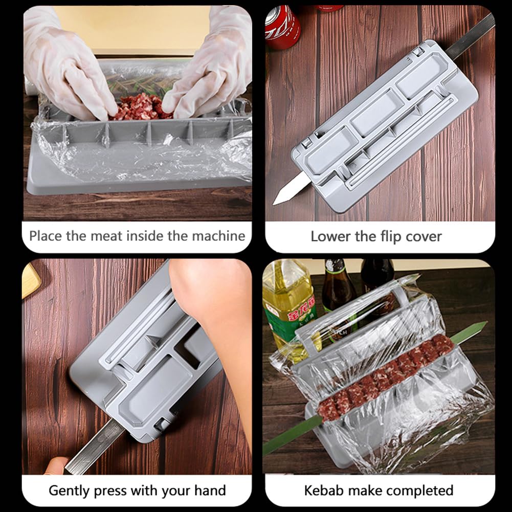 Large Kebab Maker Press Gray Plastic Manual Kabob Mould Efficient BBQ Skewer Forming Tool for Kofta Kebab Nyama Choma Making Home & Outdoor Camping Barbecue Tool