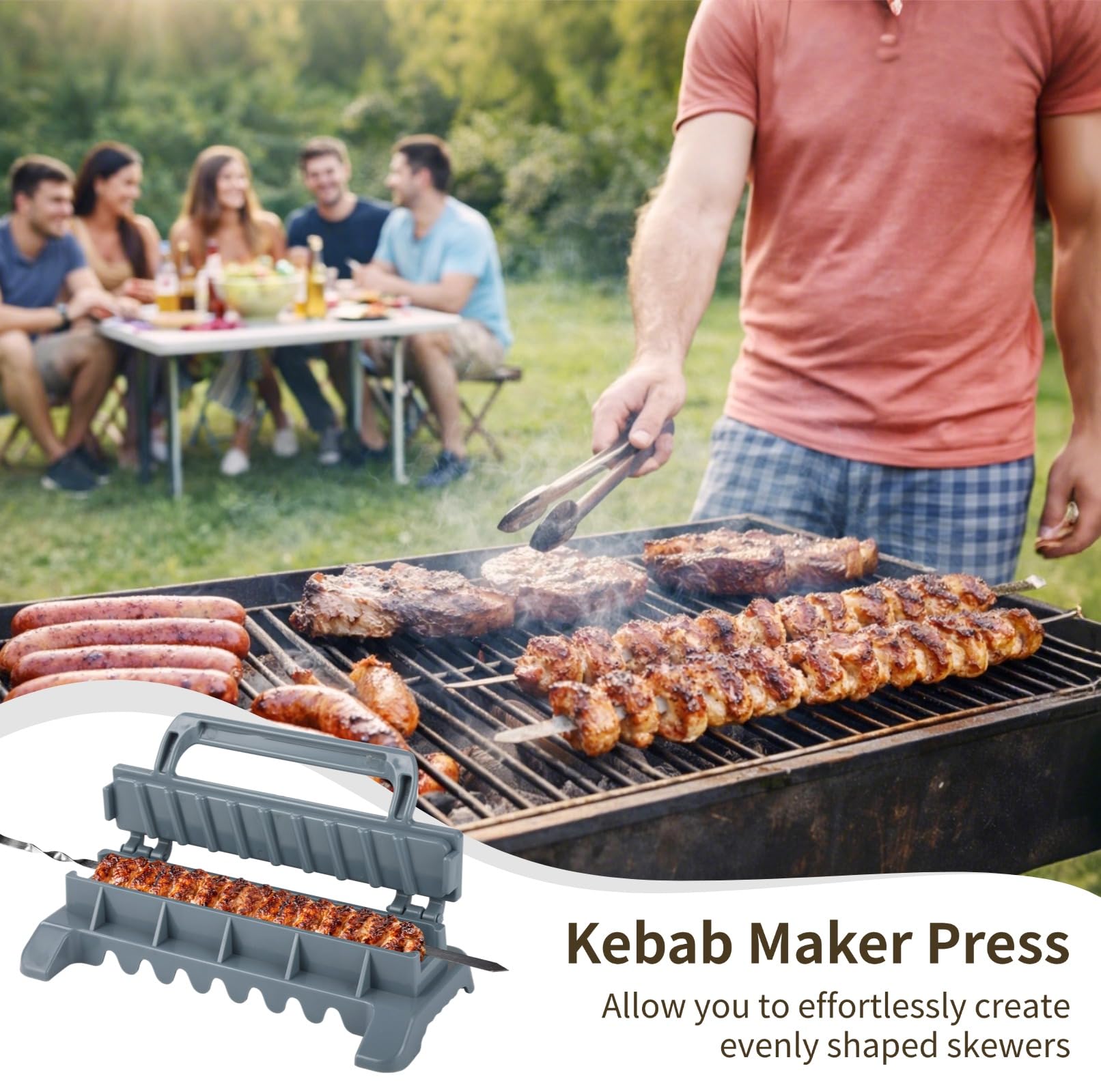 Large Kebab Maker Press Gray Plastic Manual Kabob Mould Efficient BBQ Skewer Forming Tool for Kofta Kebab Nyama Choma Making Home & Outdoor Camping Barbecue Tool