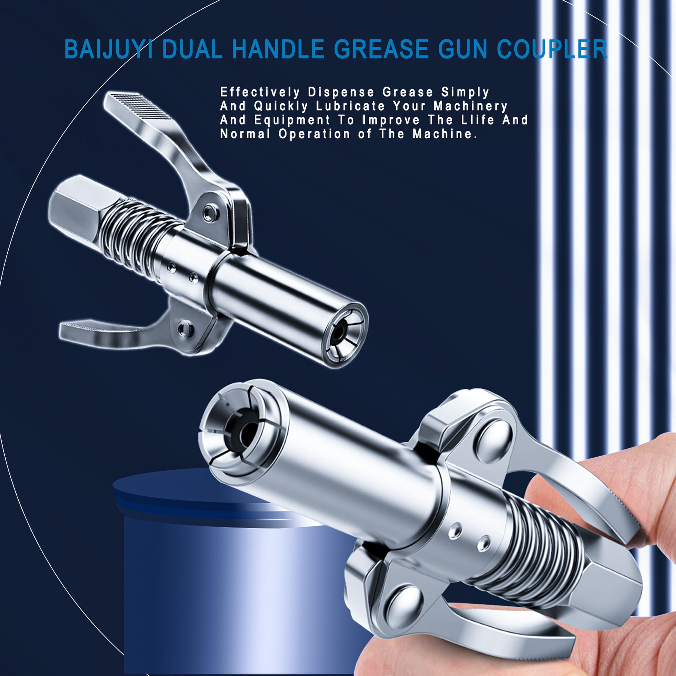 High Pressure Grease Gun Nozzle Quick Lock Coupler Double Handle Self-Locking Grease Tip for Manual Electric Pneumatic Grease Gun Accessories Flat Head Lubrication Tool