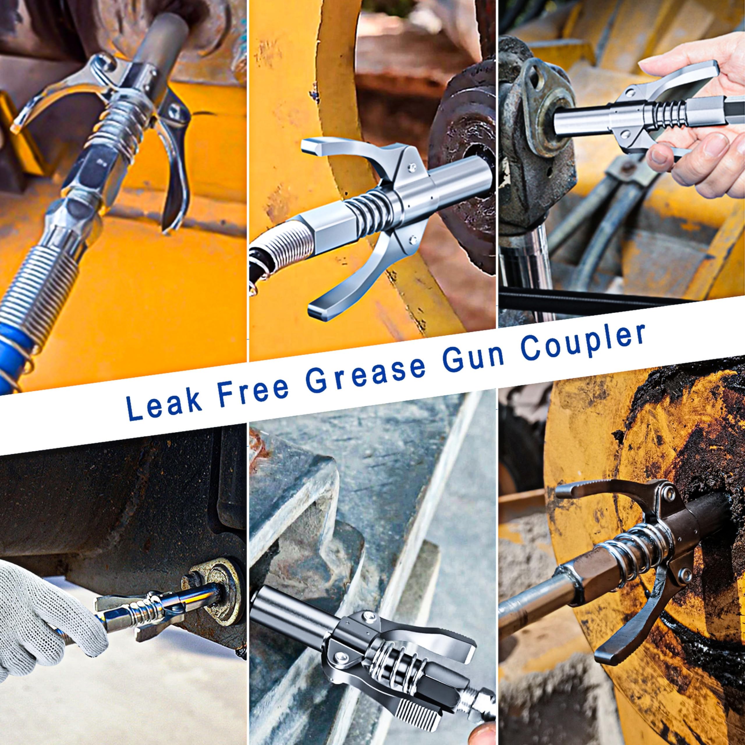 High Pressure Grease Gun Nozzle Quick Lock Coupler Double Handle Self-Locking Grease Tip for Manual Electric Pneumatic Grease Gun Accessories Flat Head Lubrication Tool