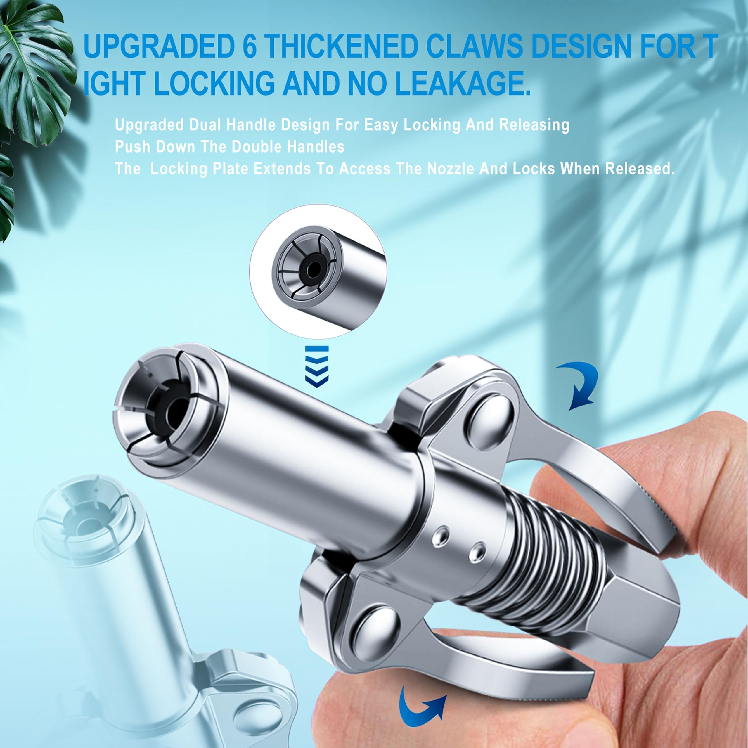High Pressure Grease Gun Nozzle Quick Lock Coupler Double Handle Self-Locking Grease Tip for Manual Electric Pneumatic Grease Gun Accessories Flat Head Lubrication Tool